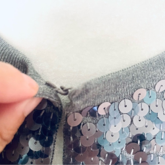 Ann Taylor Silk Dressy Cardigan | Gray Sequin Gradient | 3/4 Sleeve | Size M - Picture 8 of 10